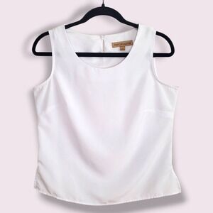 Notations Womens White Sleeveless Round Neck Zipper Back Tank Top Size S